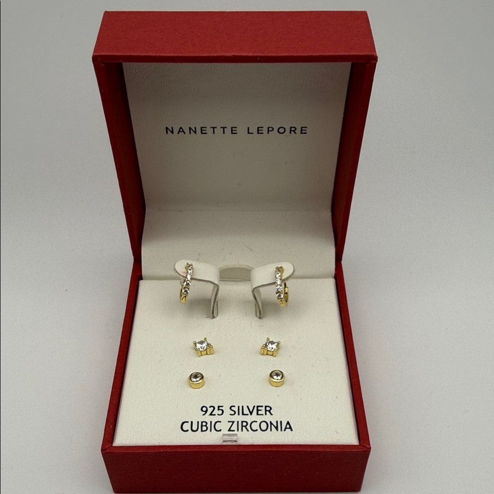 Nanette Lepore 925 Sterling Silver Cubic Zirconia 3-Pair Earring Gift Set